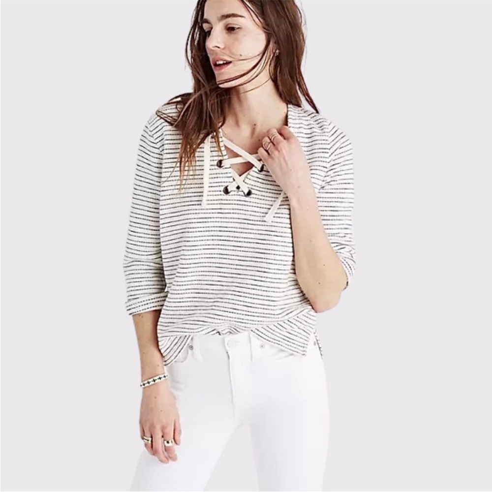 Madewell Black and White Striped Long Sleeve Sweater